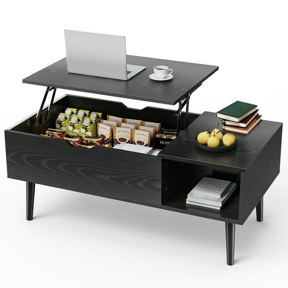 JOINSUN Wood Lift Top Coffee Table with Large Hidden Storage Shelf for Living Room, Home, BLACK
