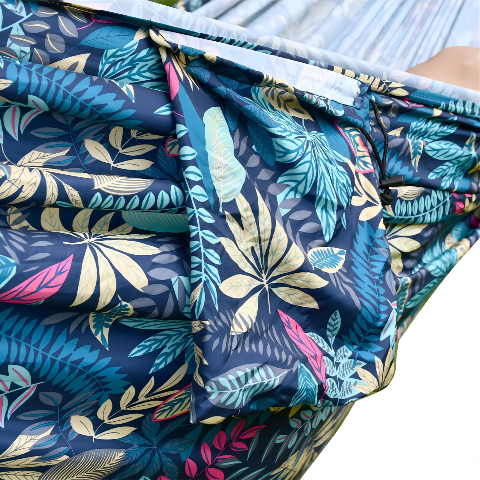 Vebreda Nylon Portable Camping Hammock, Two Person Blue Leaf Print, Assembled Size 124 in. L x 78 in. W