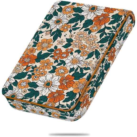 Business Card Holder, PU Leather Printing Business Card Case Pocket with  Shut, Portable Business Card Carrier Holder for Women or Men (Flower-Yellow)