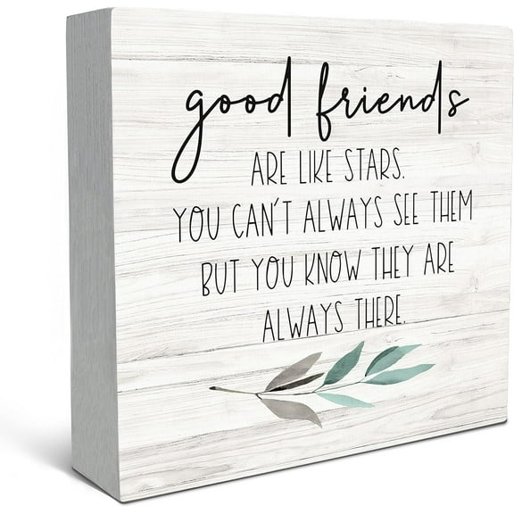 Zomyto 5"x5" Good Friends are Like Stars Wood Box Sign Desk Decor，Inspirational Long Distance Friendship Wooden Block Box Sign