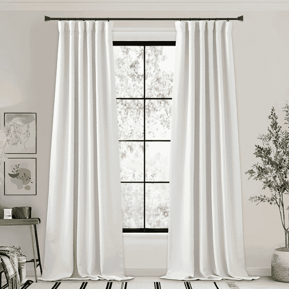NICETOWN Faux Linen Room Darkening Curtains for Living Room，Thermal Insulated Noise Reducing Window Drapes for Bedroom， Greyish White， W50 x 90， Set of 2