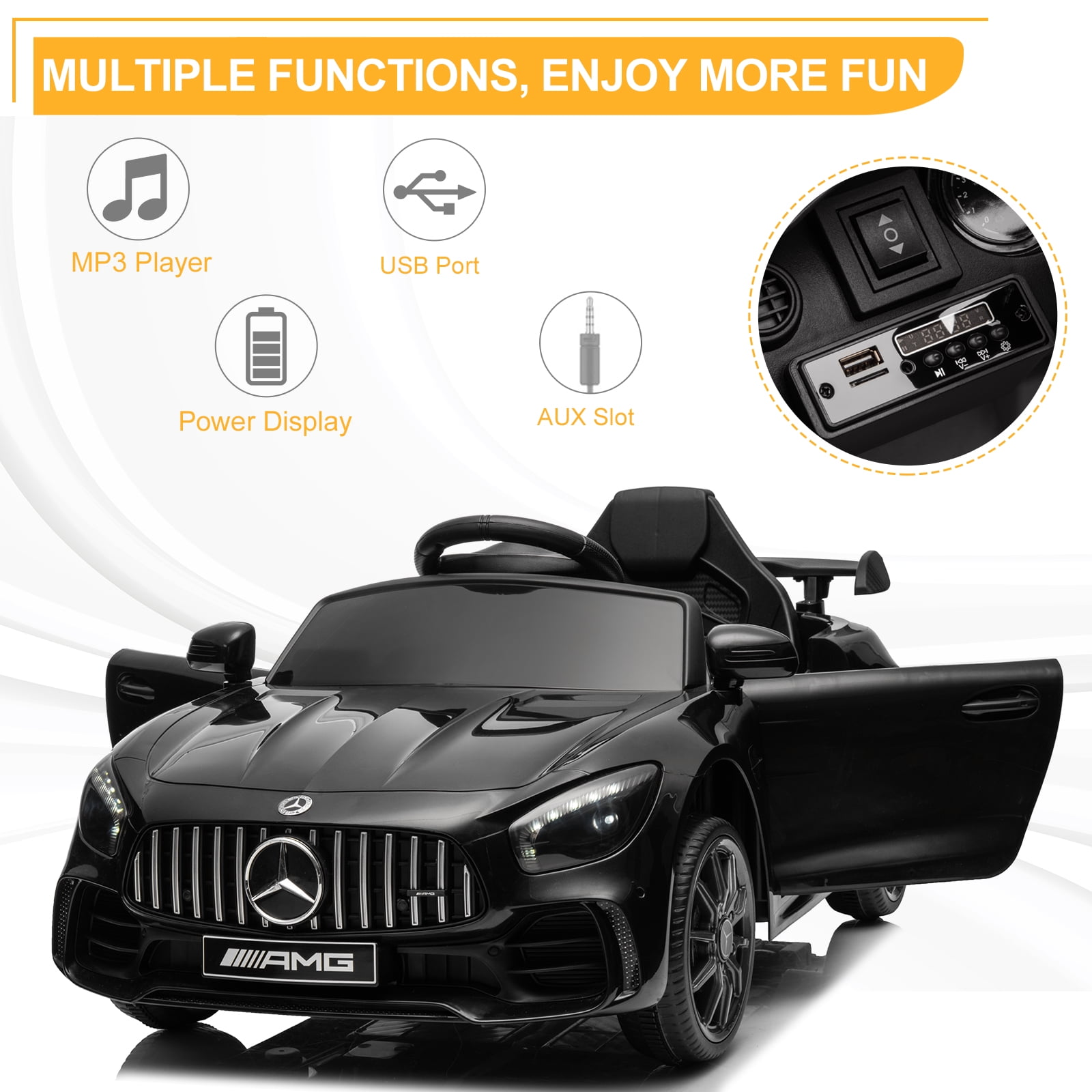 Kepooman 12V 4.5Ah Kids Police Ride On Car with 2.4G Remote Control Mercedes-Benz Sports Car, Electric Toy for Kids, Black