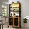 thumbnail image 6 of iSunirm Tall Wine Bar Cabinet with LED Light and Power Strip, 67'' Standing Liquor Cabinet with Door & Glass Holder, Coffee Bar Cabinet, Bakers Rack Cabinet, for Living Room, Kitchen, Rustic Brown, 6 of 9