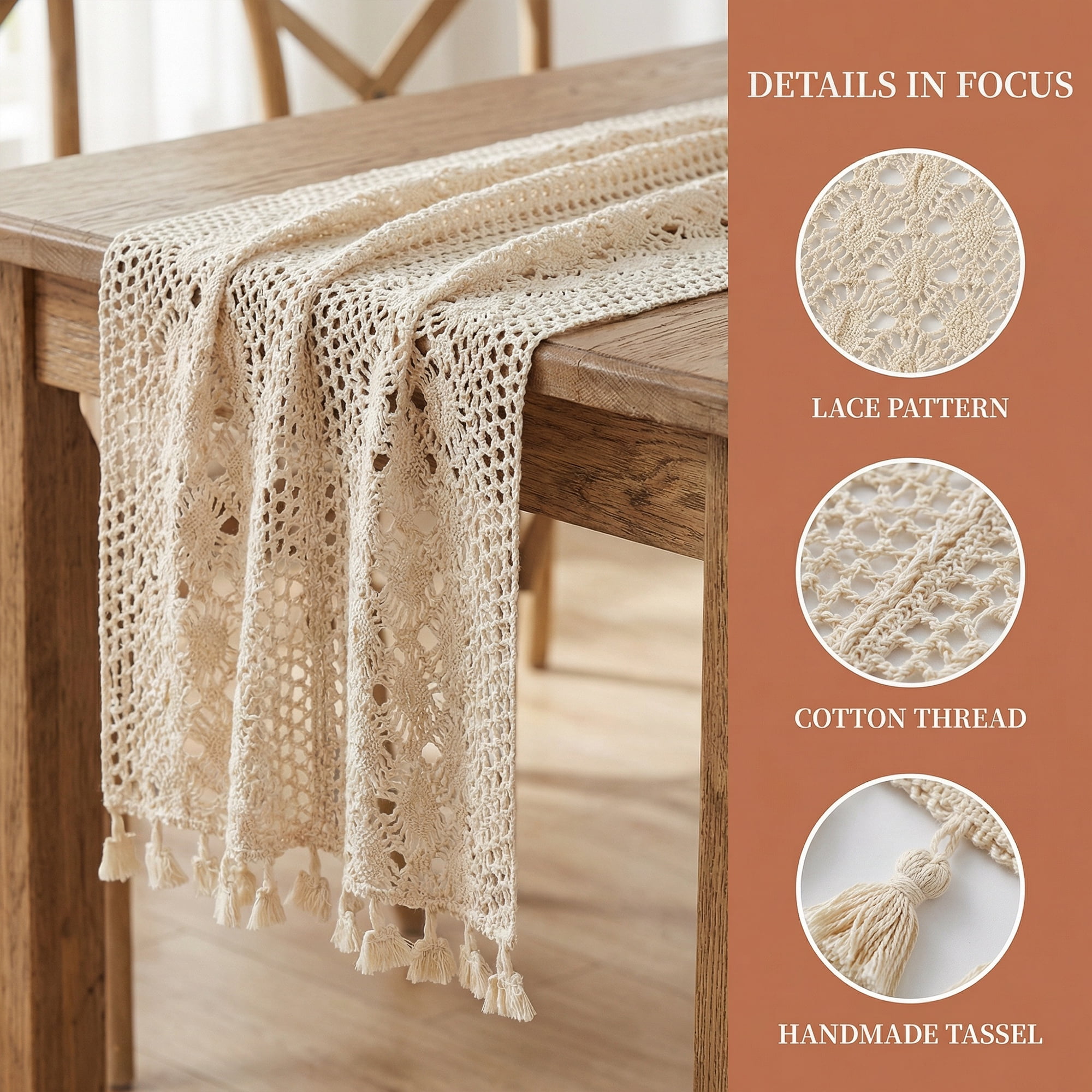 Unique Bargains Long Washable Cotton Kitchen Runner with Tassel Phoenix Tail Flower 63in