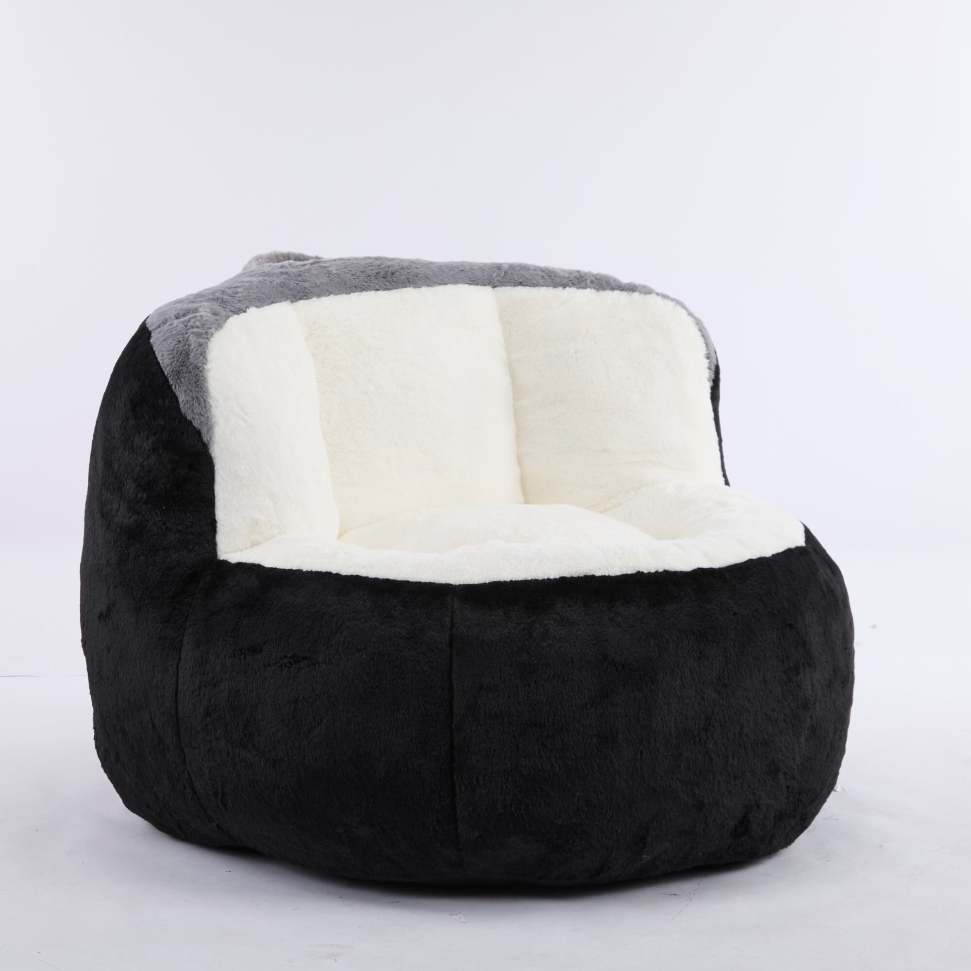 AENKYO Plush Faux Fur Bean Bag Chair - High Density Foam, Non-Slip, Portable Lounger for Living Room, Bedroom, Black