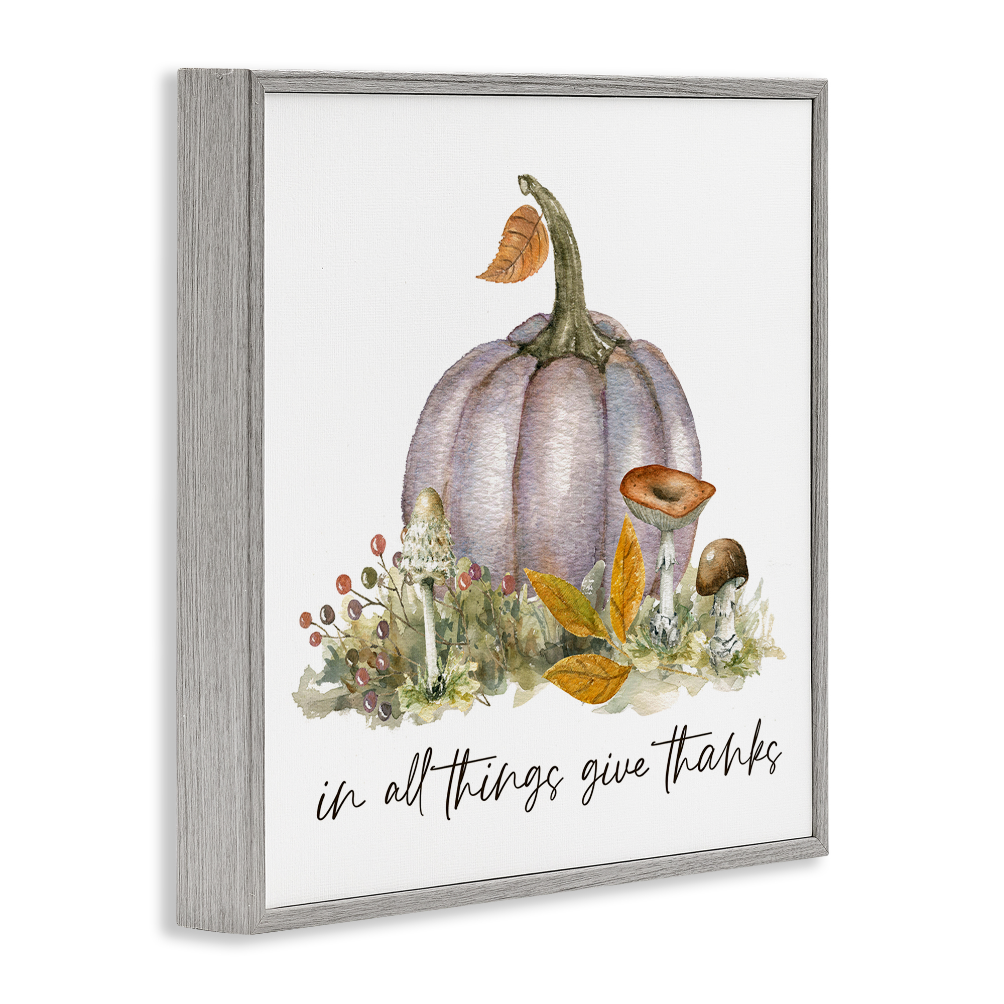 Stupell Industries Give Thanks Pumpkins Botanical & Floral Painting Gray Framed Art Prints Wall Art, 17 x 17