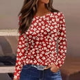 thumbnail image 2 of WTOBBY Women's Loose Fit Casual Floral Print Long Sleeve Hem Slit Round Neck T-shirt Top Fashionable Design Breathable Material Comfort Wear Perfect for Daily Outfit Layering,Wine M, 2 of 5