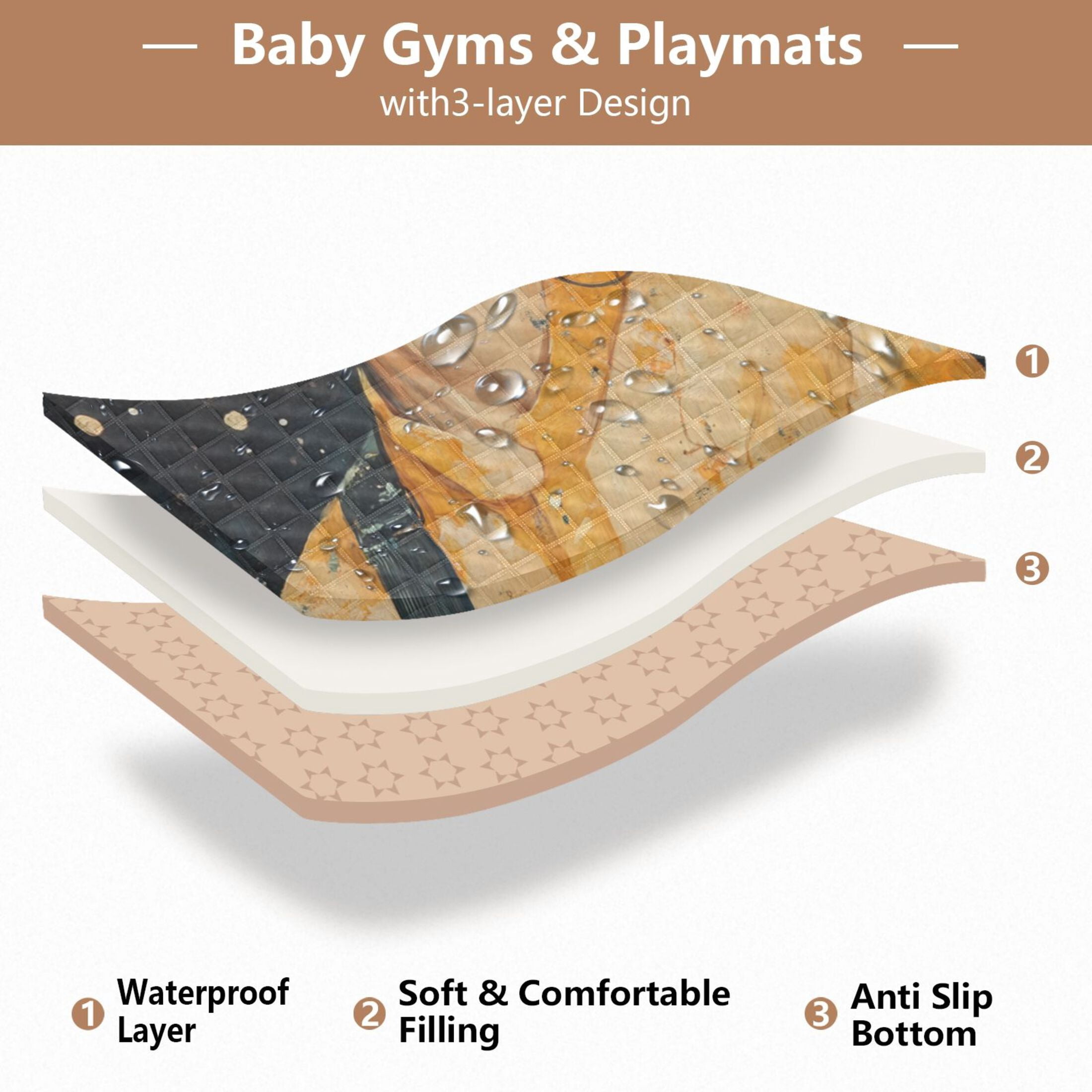 WOBOGO Black Hair Lass Baby Playmats Extra Large Waterproof Rollable Activity Pads for Toddlers 50×50inch