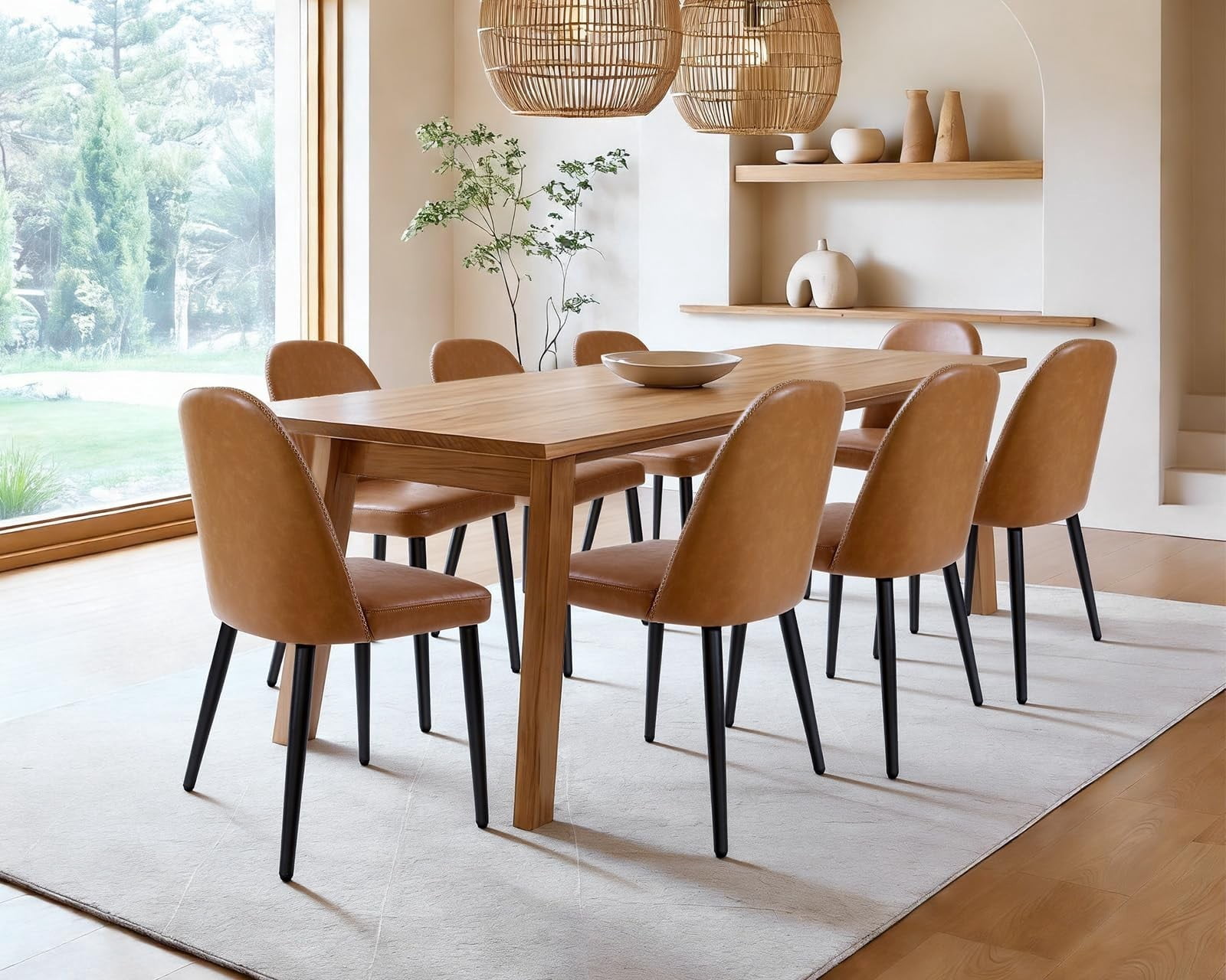 Brown Leather Dining Chairs Set of 2, Modern Upholstered Armless Kitchen Chairs with Metal Legs, Ergonomic Side Chairs for Dining Room, Restaurant, Living Room & Meeting Room