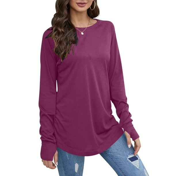 Karight Long Sleeve Shirts for Women Crew Neck Basic Tee Fashion Tops