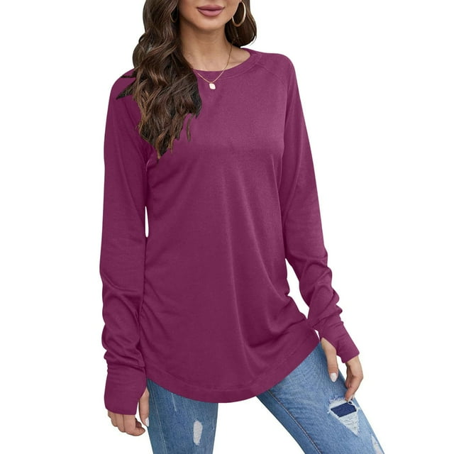 Karight Long Sleeve Shirts for Women Crew Neck Basic Tee Fashion Tops