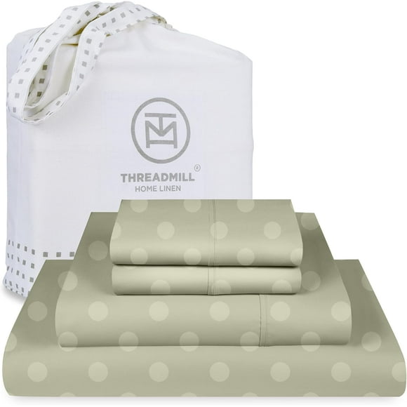 SHILIU-Threadmill 100% Cotton Sheets for King Size Bed | 4 Pc King Bed Sheets Set | Soft, Breathable Lightweight Damask Sateen for All-Season Use | Snug Fit Elastic Deep Pocket King Sheets | Sage Gre