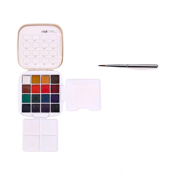 MOMOJIA 16 Color Solid Watercolor Paint Case with Palette and Paint Brush Portable Watercolor Painting Set For Travel Sketching