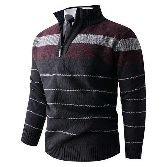 YueHuiYing Men's Sweaters 1/4 Zip Cotton Sweater Pullover Sweaters Striped Fall Winter Warm Sweatshirts