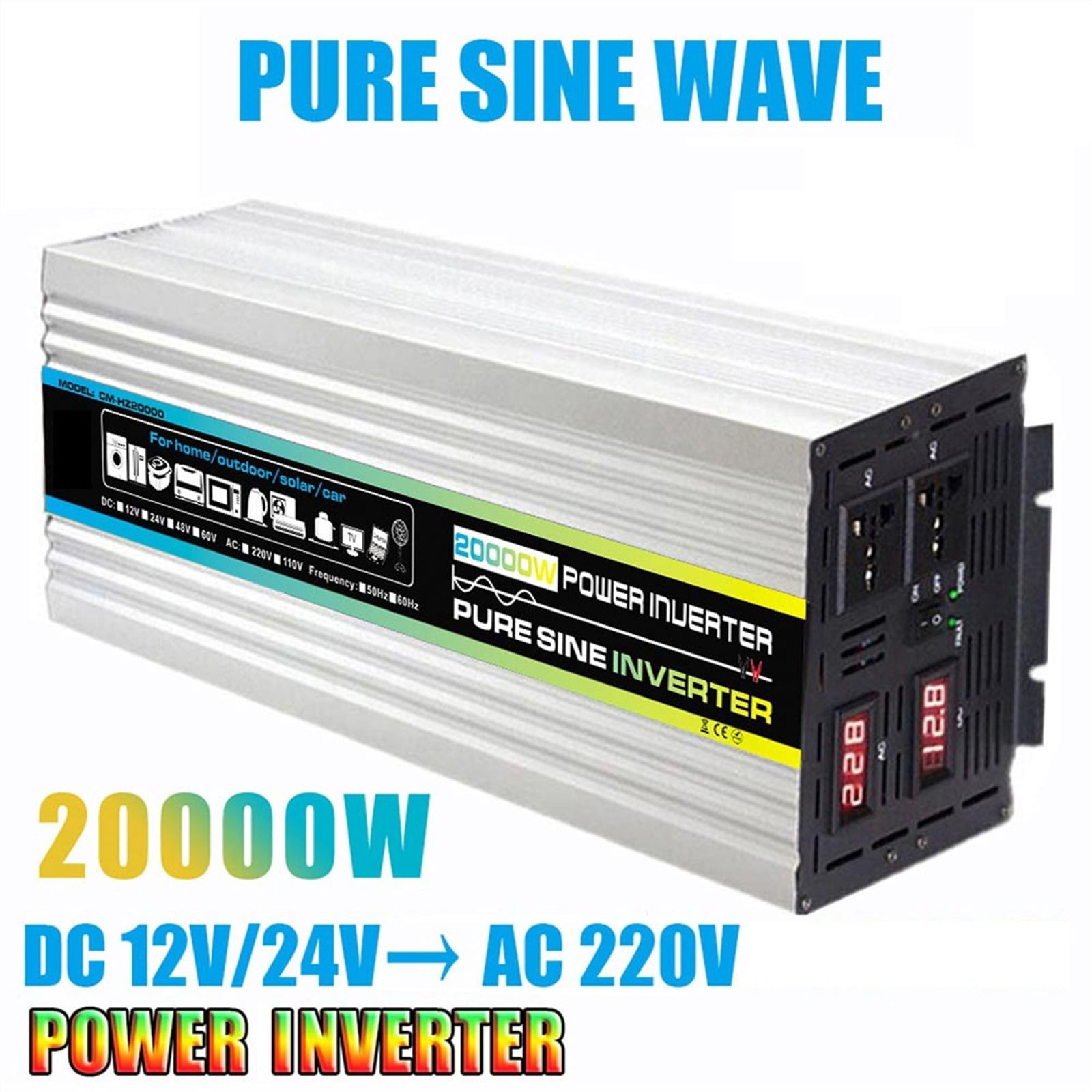 Pure Sine Wave Solar Inverter 10000W-20000W Pure Sine Wave Power Inverter Car Solar Inverter Voltage Transformer DC 12V To AC 220/110 Socket Converter Invertor ,Portable Design