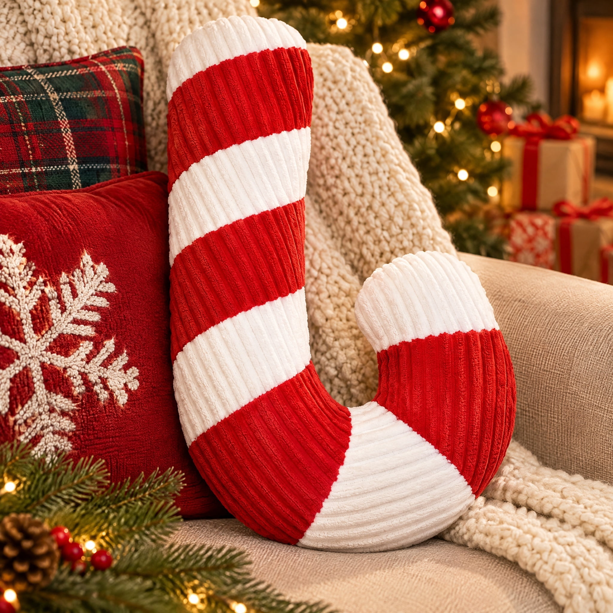 Candy Cane Decorative Christmas Pillow, Red and White, 10.5" x 17.5", by Holiday Time