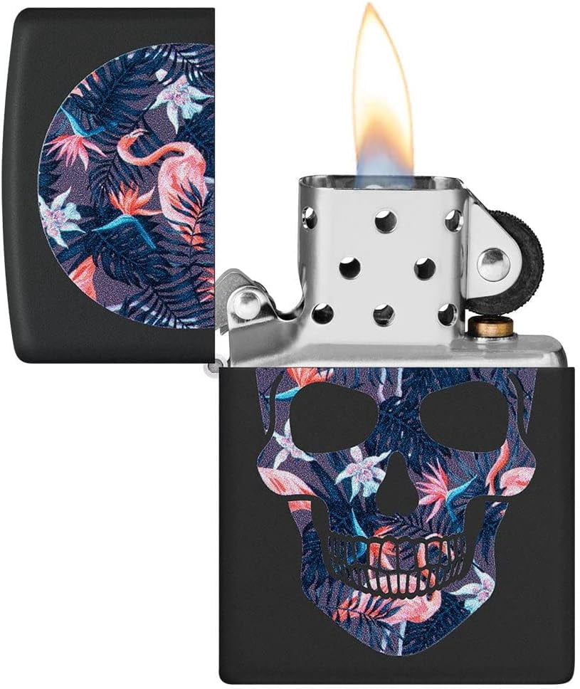 Zippo Lighter - Personalized Customize Message Engrave on Backside for Skull Emblem Design Part1 (Flamingos Skull #49771)