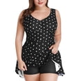 thumbnail image 5 of Inadays Women Plus Size One Piece Swimsuit Flower Printing Modest Tummy Control Swimdress V Neck Vintage Bathing Suits Skirt Swimwear, Black Polka Dot, XL, 5 of 8
