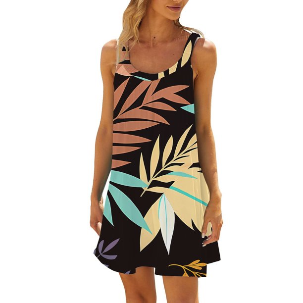 WILLBEST Vestidos De Verano Para Mujer, Vestido De Verano A La Moda Con Estampado Plisado, Sin Mangas, Con Tirantes Para Playa Y Ocio