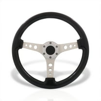 AJP Distributors Universal 350mm 14" 6 Bolts Hole Heavy Duty Aluminum Steering Wheel Black Wood Grain Chrome Deep Dish 3 Spokes Light Weight w/ Horn Button Replacement JDM VIP Sport