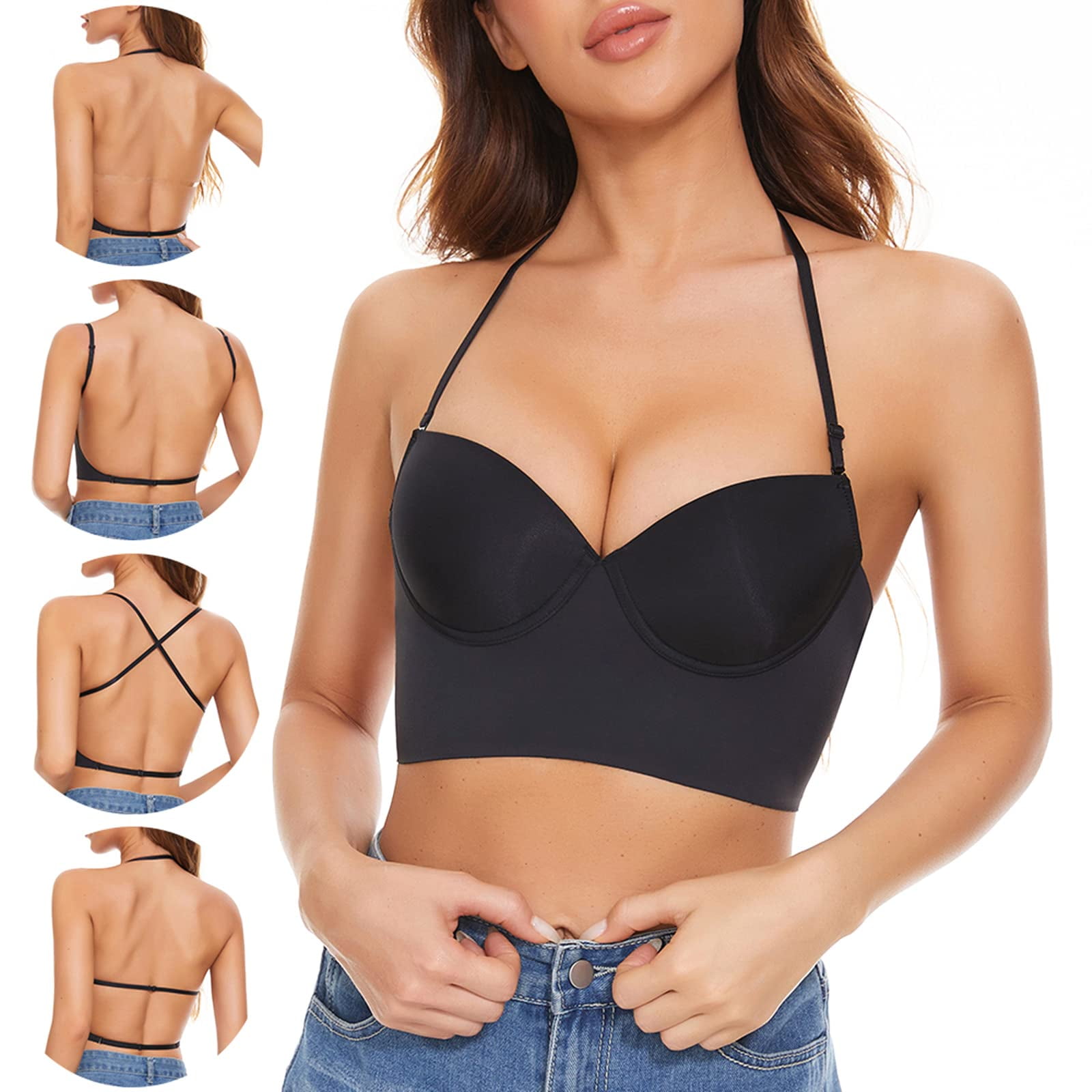 Backless Bra For Women,Sexy Deep V Bra with Low Back,Low Neck