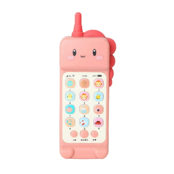 Leodye 1PCS Teething Glue Simulated Dinosaur Mobile Phone with Music Toy, Cell Phone Toy Removable Soft Teether Case, Adjustable Volume Kids Play-5.91 x 1.97 x 1.18 in