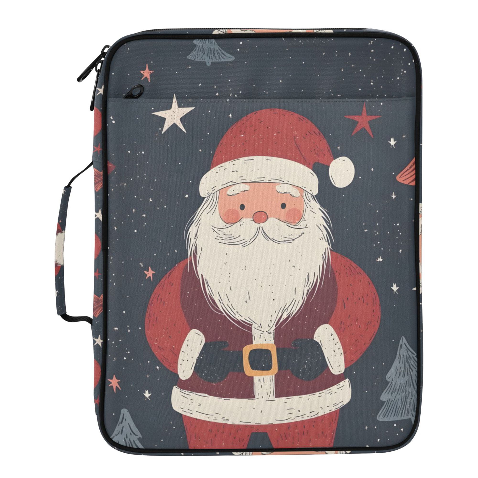 FORMRS Accordion File Folder A4 Size 7-Pocket Expanding Document Organizer Bag with 3 Ring Binder, Blue Christmas Santa