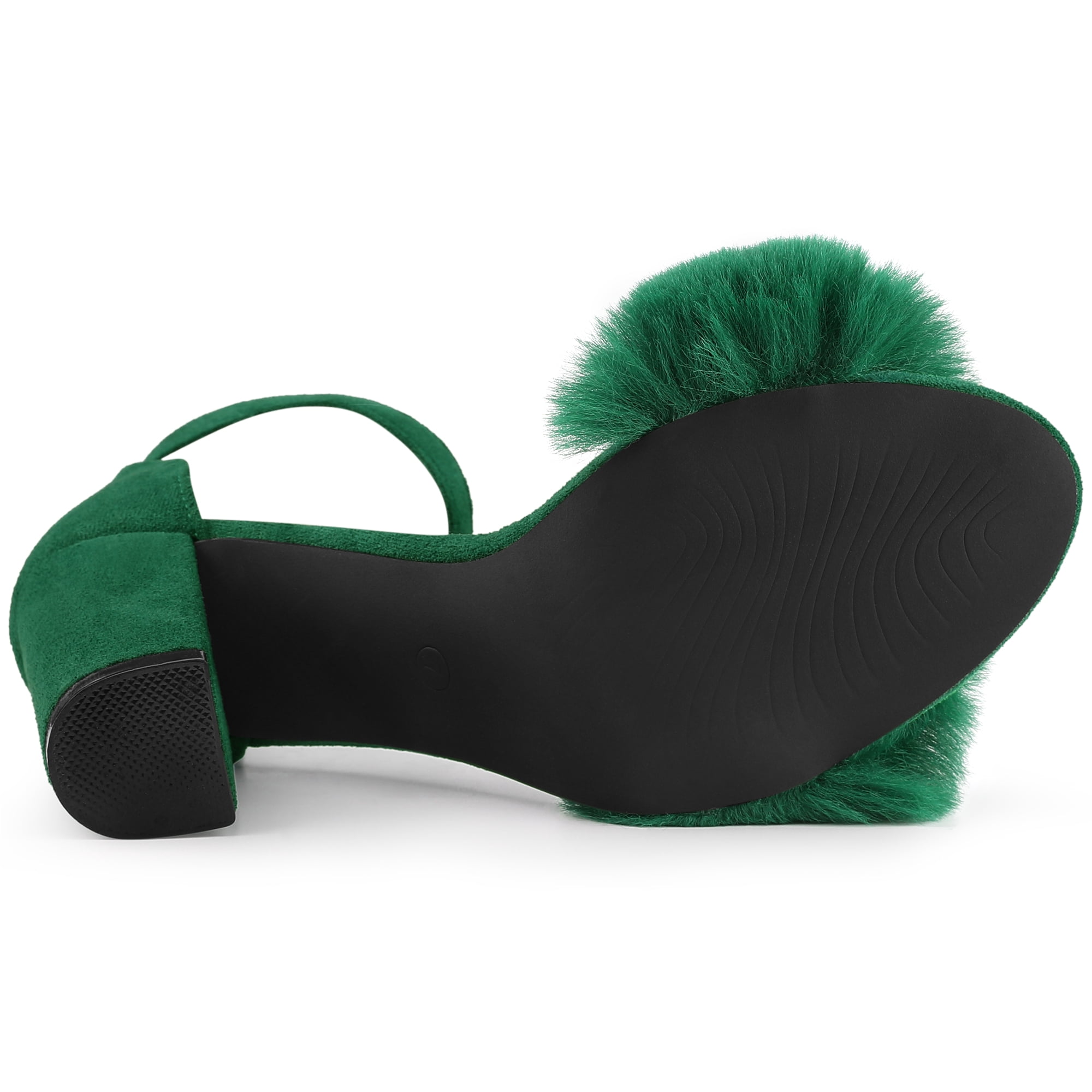 DARING DIVA Women's Ankle Strap Faux Fur Block Heels Beige Sandals for Wear Green 9