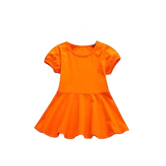 Utlike Girls Summer Dresses Casual Dress For Baby Toddler GirlsSolid Color Elastic Waist Outdoor Play Dress Orange Relaxing Fit Sundress Size 4 Years-5 Years