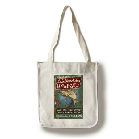 Lake Okeechobee, Florida - Tackle Shop Trout Vintage Sign - Lantern Press Poster (100% Cotton Tote Bag -