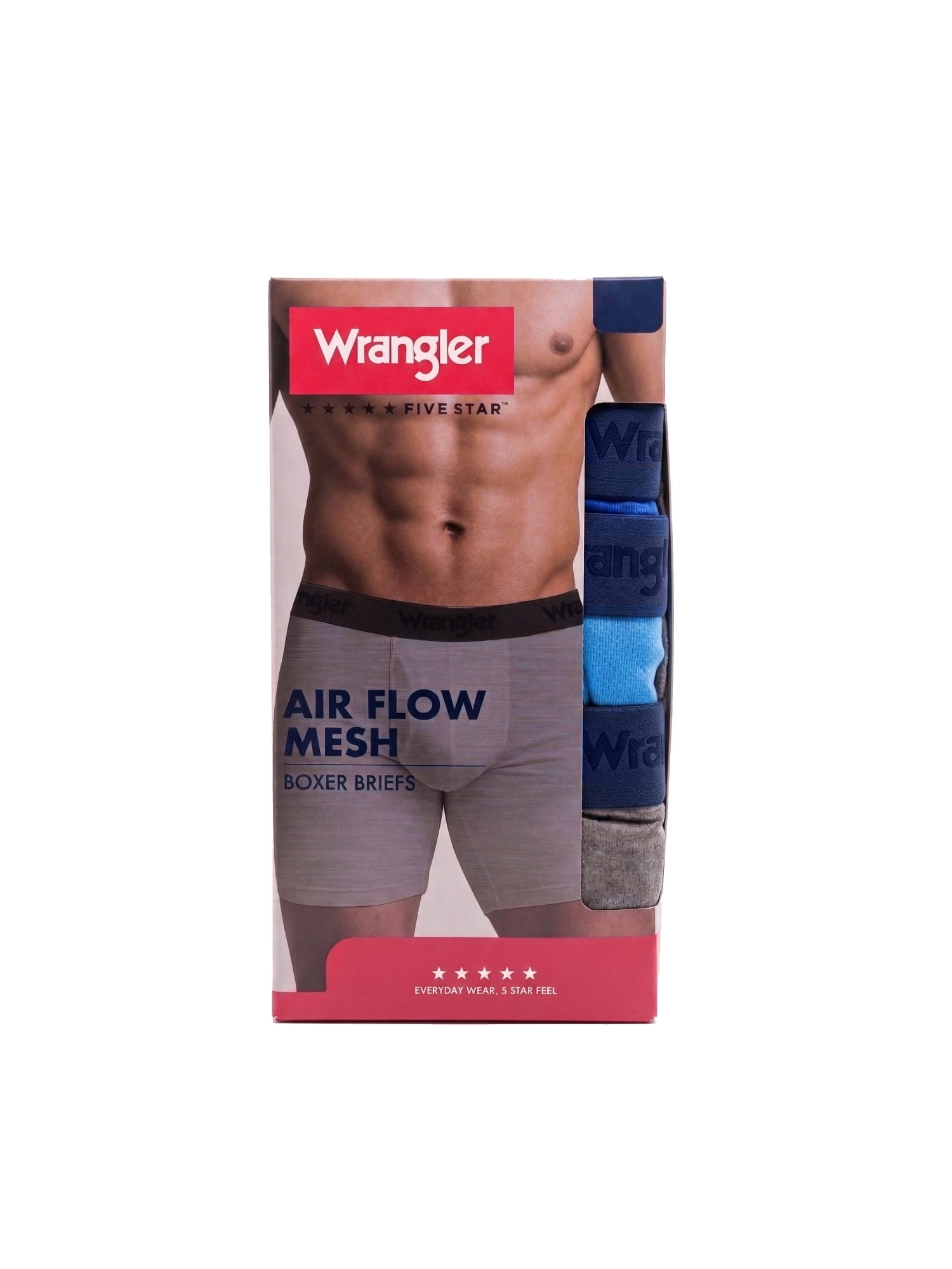 Wrangler 6" Active Cotton Stretch Mesh Boxer Briefs for Men, Large, Navy/Azure Blue/Charcoal, 6-pack