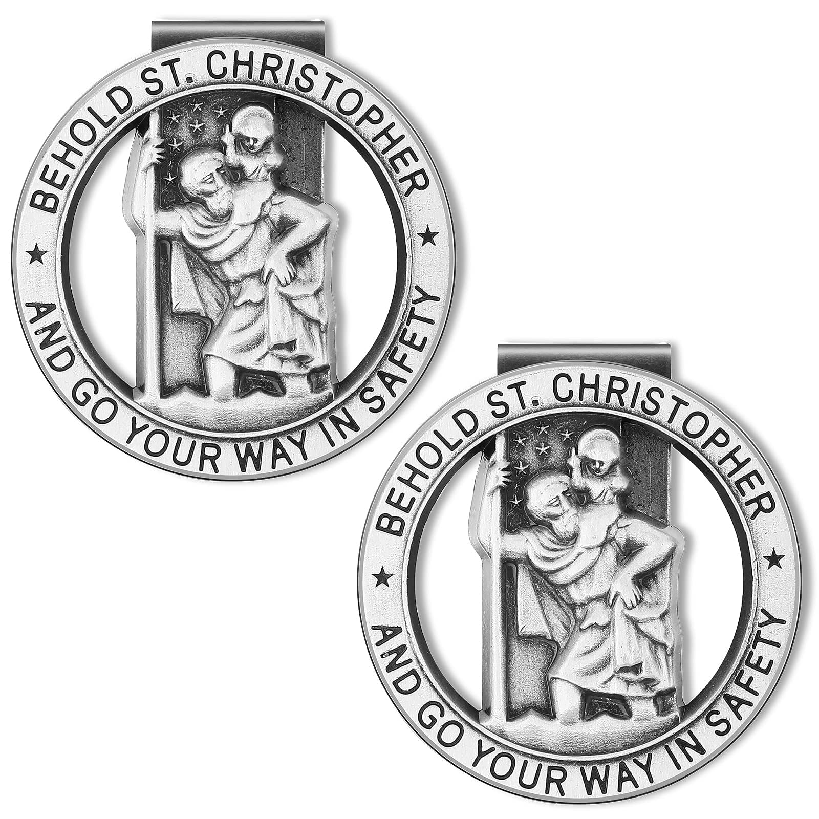 St Christopher Medal for Car Silver Saint Christopher Visor Clip
