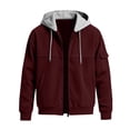 thumbnail image 4 of UVEASISHA Mens Zip Up Hoodies Lightweight Casual Corduroy Hooded Jacket Arm Pocket Long Sleeve Drawstring Full Zip Athletic Jackets Daily Streetwear Wine L, 4 of 7