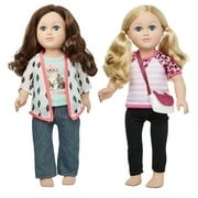My Life As Pink Cheetah Shirt with Black Leggings and Matching Cheetah Purse & Mint Kitten Shirt with Denim Pants and Cardigan Sweater Fashion Bundle for 18" Dolls, 6 Pieces