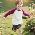 thumbnail image 5 of AUNVITO Boys & Girls Color Block Raglan Long Sleeve T-Shirt Casual Round Neck Top Relaxed Fit Modern Kids Apparel, 5 of 9