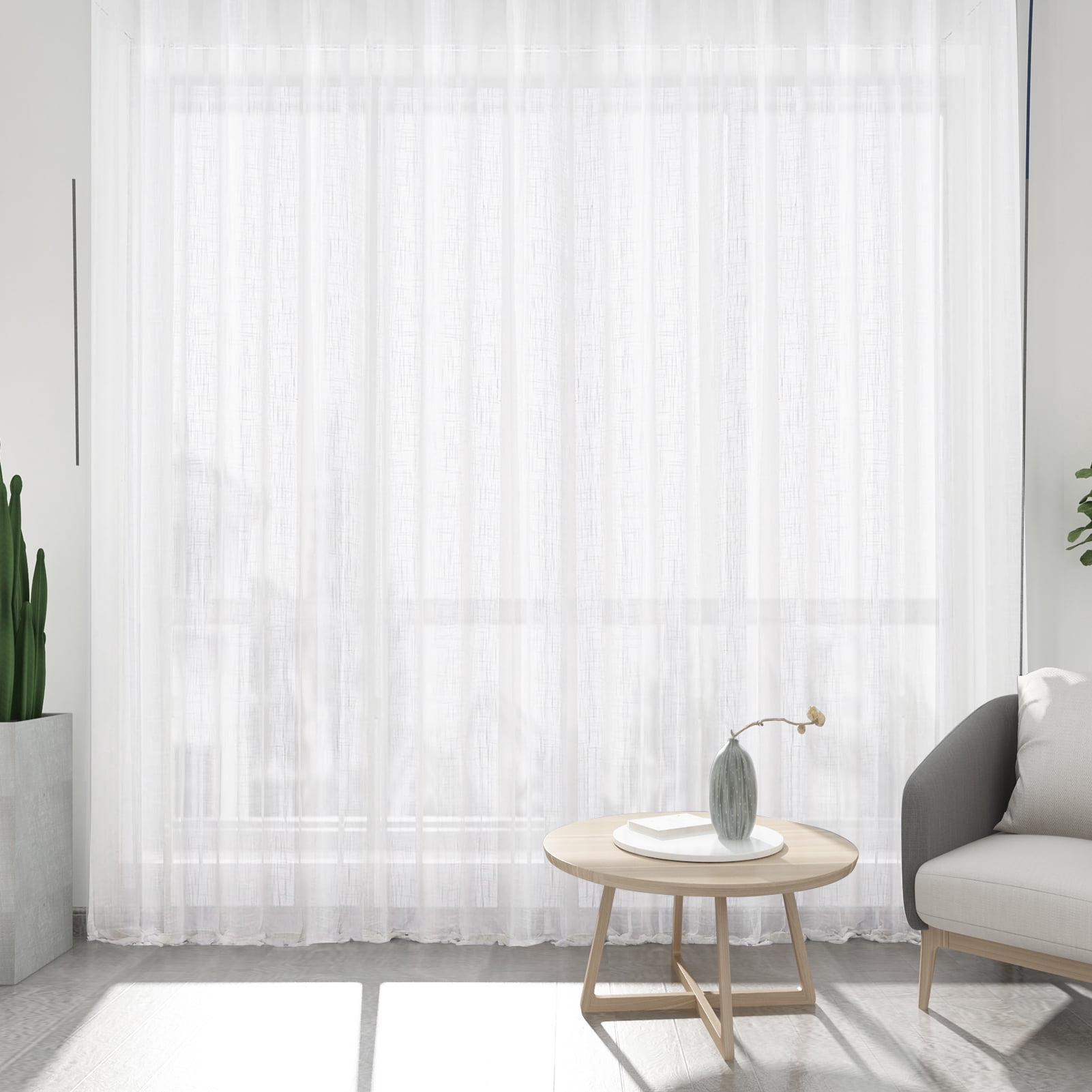 Linen Curtains for Living Room 2Panel Set Rod Pocket Light Filtering Privacy Neutral Semi Sheer Flax Linen Curtains Rustic Farmhouse Boho Decor Cotton Textured Gauze Drapes 52x63 Inch