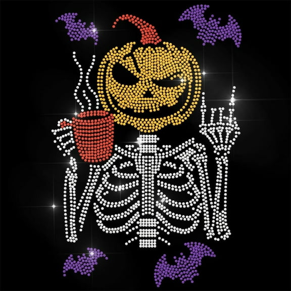 Rhinestone Iron on Transfer Pumpkin Head and Bling Diamond Hotfix Patches for Clothes 11.6"x8.2" Large Iron On Sequin Applique for Jeans Caps Bag T-Shirts Shoes DIY Decor Colorful