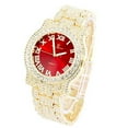 thumbnail image 3 of Charles Raymond Bling-ed Out Round Luxury Mens Watch w/Bling-ed Out Cuban Bracelet and Iced King Ring Set - L0504 BR 3pc Set (11,Red-Gold), 3 of 7
