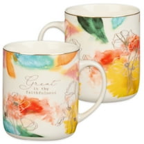 Christian Art Gifts Large Watercolor Pastel Religious Ceramic Coffee & Tea Mug for Women: Great is Thy Faithfulness - Inspirational Non-toxic, Lead-free Beverage Cup w/Gold, Multicolor Floral, 14 oz.