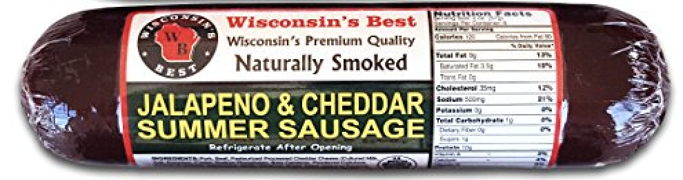Wisconsins Best Jalapeno and Cheddar Summer Sausage, Case of 12 “ 12 oz summer sausages by Wisconsin's Best, LLC