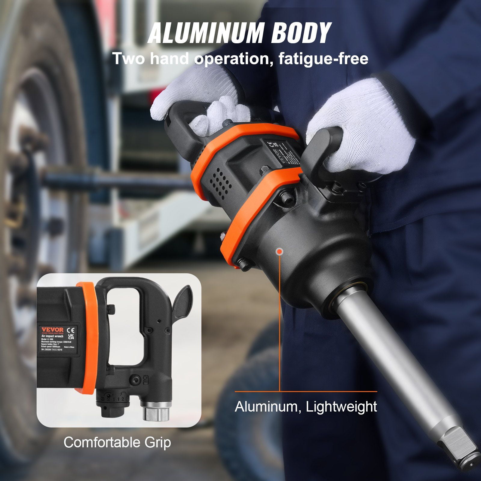1 Inch Pneumatic Impact Wrench, 3160 ft-lbs Max Torque, Heavy Duty Air Impact Gun with 8 Inch Extended Anvil & Case for Truck/Bus Repair