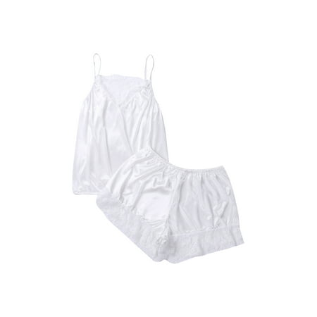 

Spring hue Womens Lady Sleeveless Top Shorts Pajamas Silk Lace Sleepwear Set