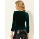thumbnail image 4 of Blusa de terciopelo de manga larga con decoración de botones y cuello en V para mujer Verde oscuro S, 4 of 5