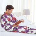 thumbnail image 4 of Mens Pajamas Set, Pink purple peonies Button Down Long Sleeve Loungewear Sleepwear Pjs sets for Men, 4 of 5