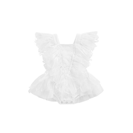 

Inevnen Baby Sleeveless Romper with Ruffle Decoration Lace Sweet Solid Color Summer Clothing