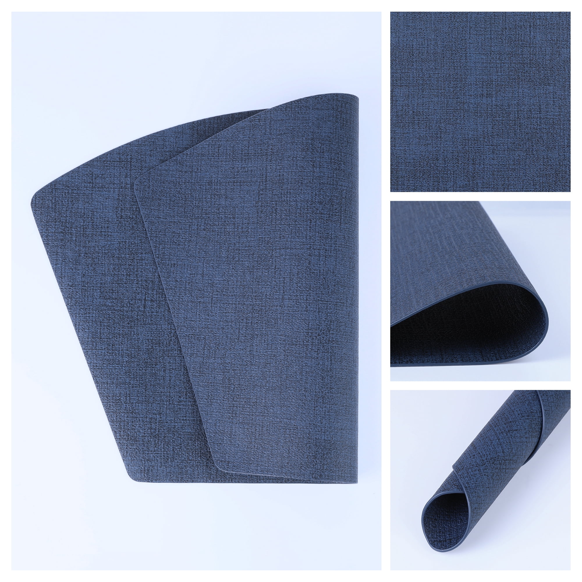 Unique Bargains Set of 6 Faux Leather Placemats Dark Blue