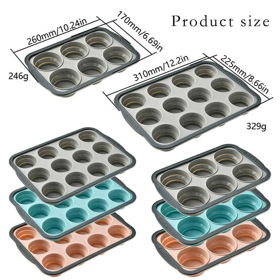 Haful Silicone Muffin Baking Tray, 12-Hole Muffin Cup, Bluesilicone Pan for Baking with Metal Reinforced Frame 6/12 Cup Regular Size Cupcake Pan Silicone Tray Pan Baking Pan for Oven Dishwasher
