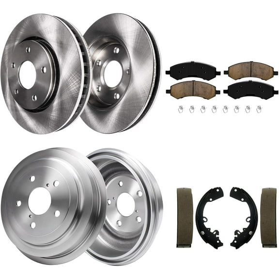 Detroit Axle - 8pc Brake Kit for Dodge Dakota Mitsubishi Raider Ram Dakota, 12.28" inch Front Disc Brakes Rotors Ceramic Brake Pads, Rear Brake Drums Brake Shoes Replacement