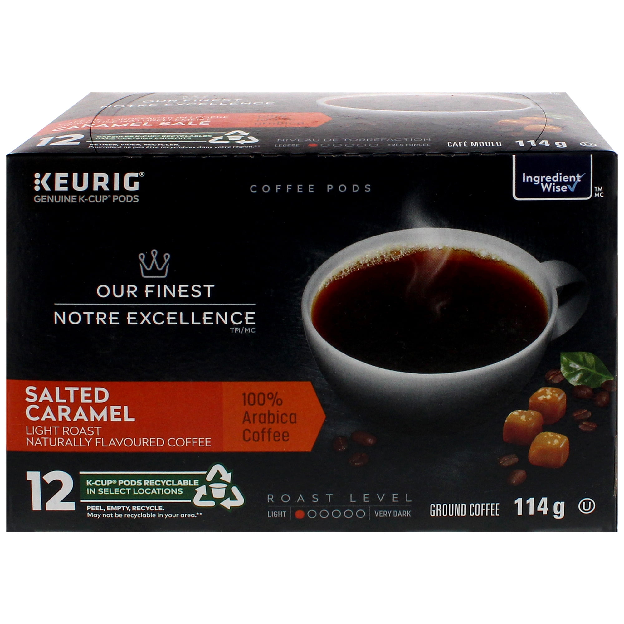 Our Finest Salted Caramel Naturally Flavoured Ground Coffee, 12 K-Cup pods®, 114 g