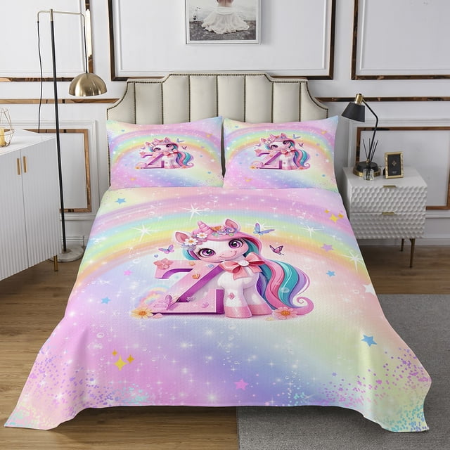 Erosebridal Pink Unicorn Coverlet Set King, Initial Z Letter Bedding Set, Flower Decor 3-Piece